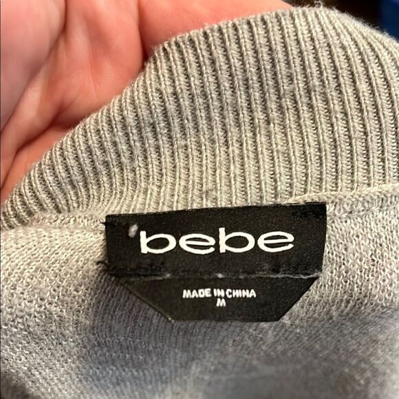 Bebe Gray Logo Open Style Cardigan Sweater Academia Business Casual Comfy - Picture 7 of 10